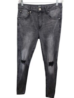 Kollar distressed black gray skinny men's Jeans size 34 stretch two tone